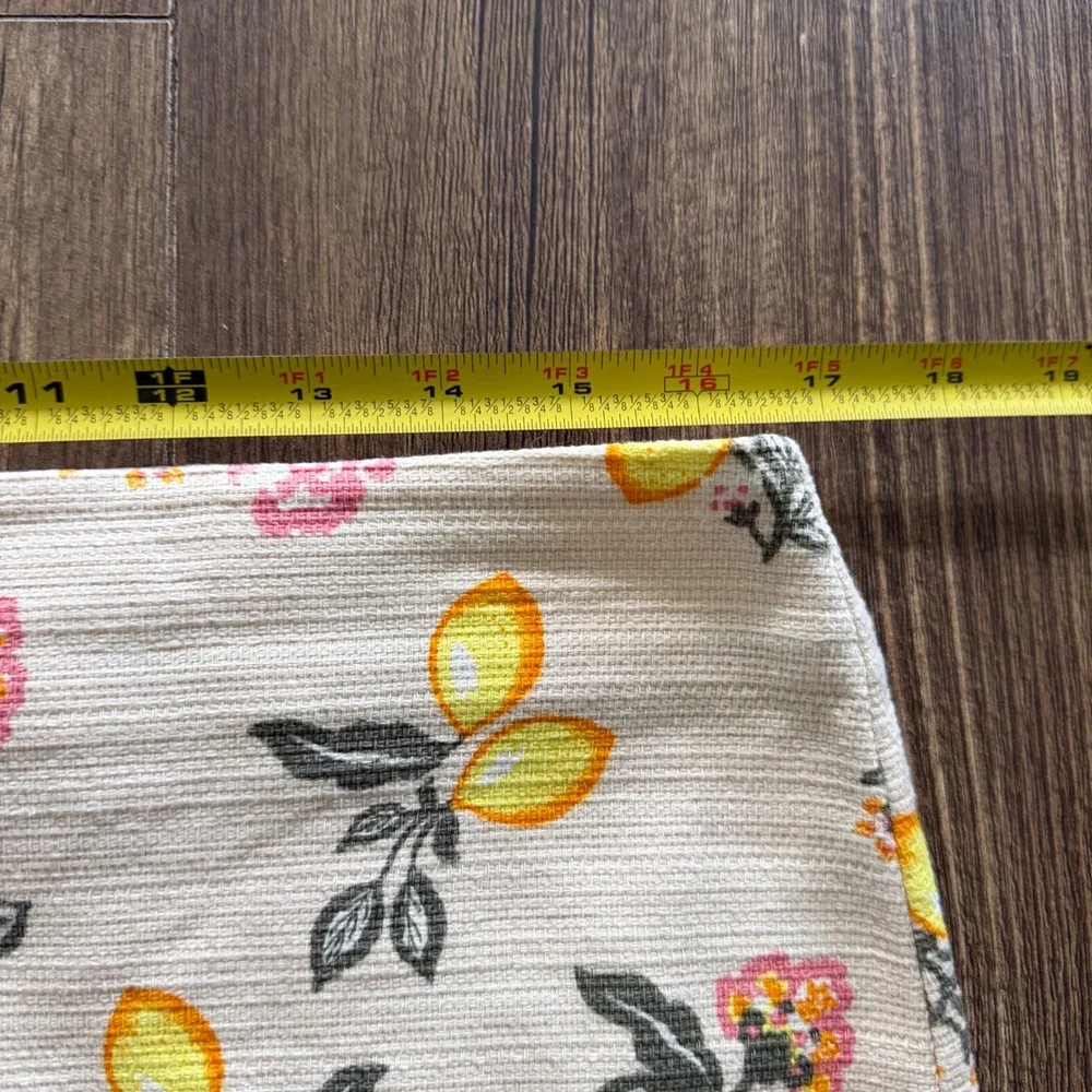 LOFT Mini Skirt Womens 12 Cream Lemon Floral Print Waffle Texture Citrus Garden